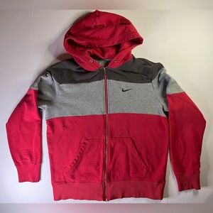 Nike The Athletic Dept Full Zip Hoodie Men’s Red Gray Color Blocking Size L READ